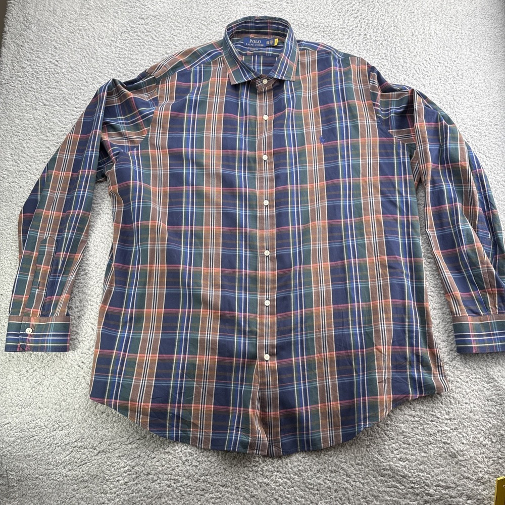 Polo Ralph Lauren Button-Up Mens XXL Blue Plaid Classic Fit Long Sleeve Shirt